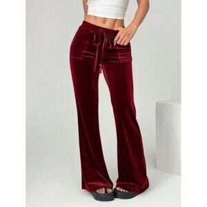 NEW Women's Casual Red Velvet Flare Pants